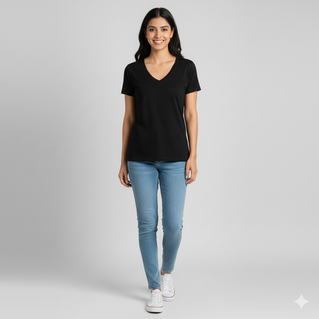 Black V-Neck Essential Tee