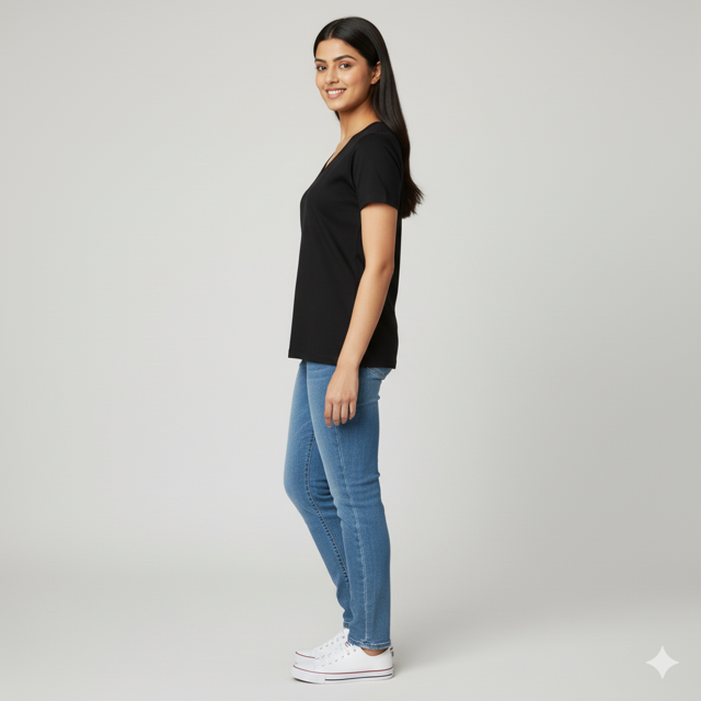 Black V-Neck Essential Tee - Image 2