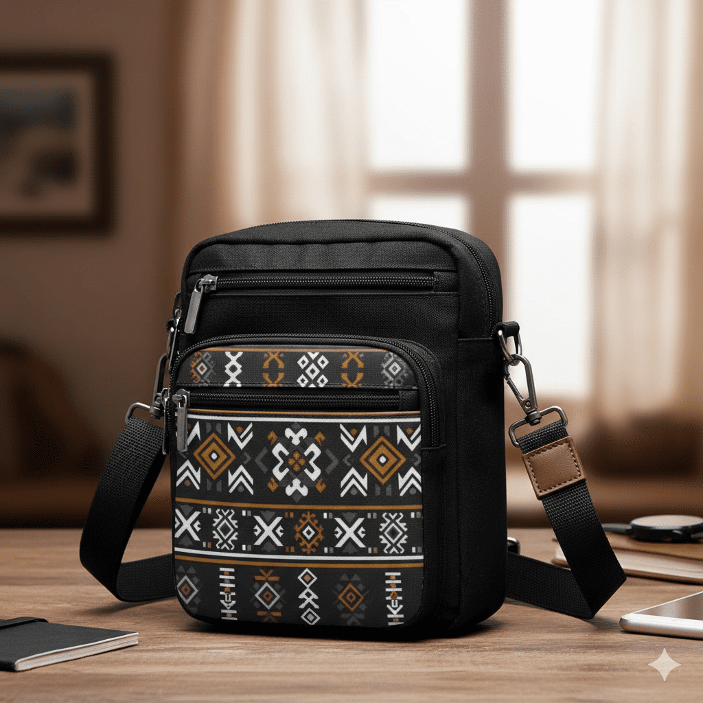 Men's Printed Crossbody Bag - Black