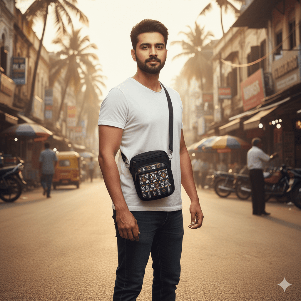 Men's Printed Crossbody Bag - Black - Image 2