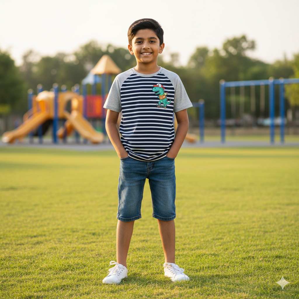 Boys' Striped Shoulder Print T-Shirt (7-8 Years) - Image 4