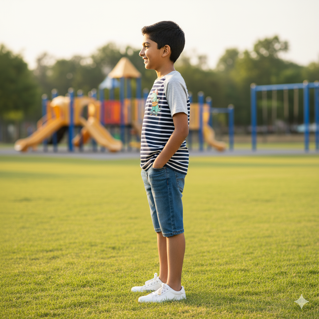Boys' Striped Shoulder Print T-Shirt (7-8 Years) - Image 3