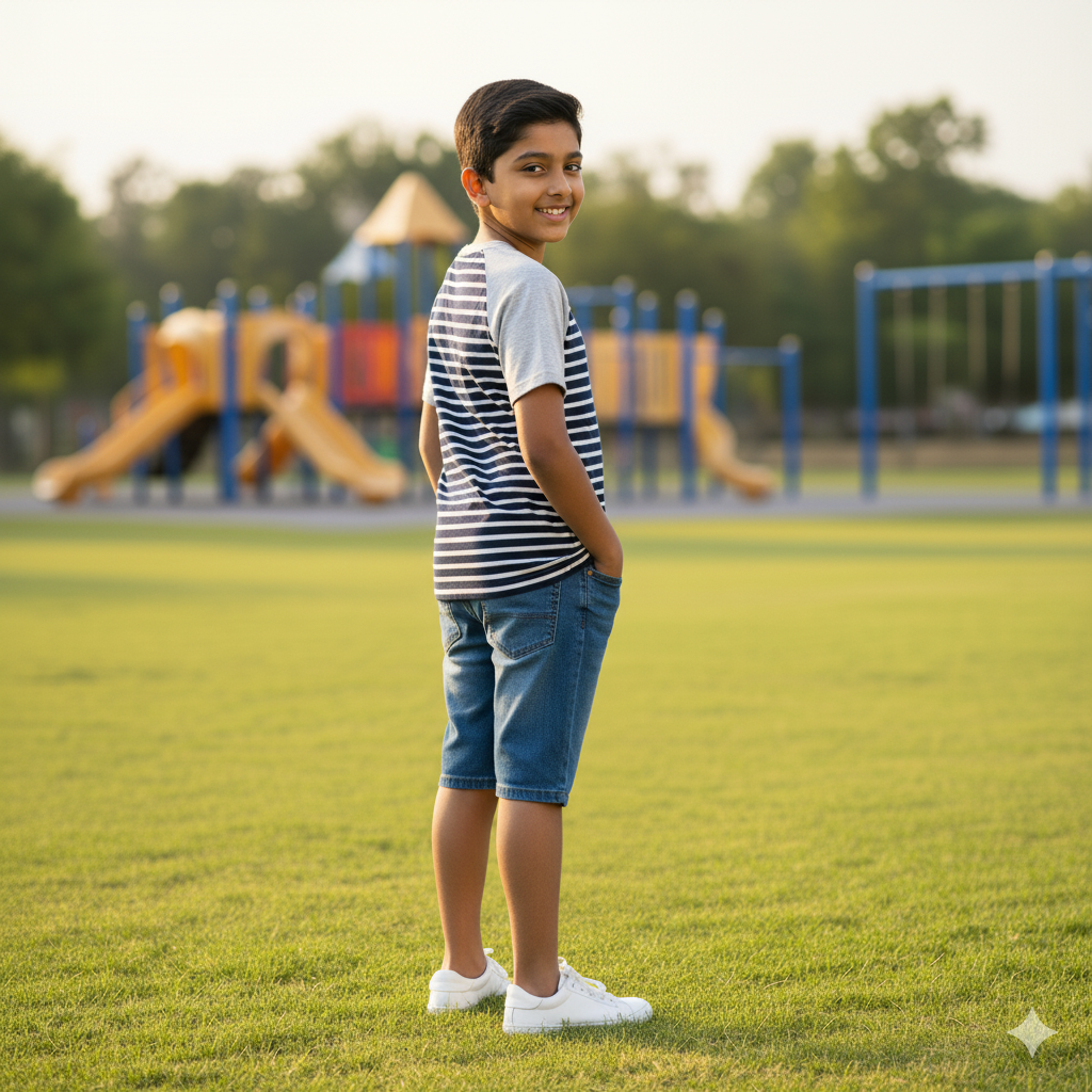 Boys' Striped Shoulder Print T-Shirt (7-8 Years) - Image 2
