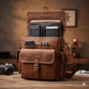 Men's Genuine Leather Messenger - Brown