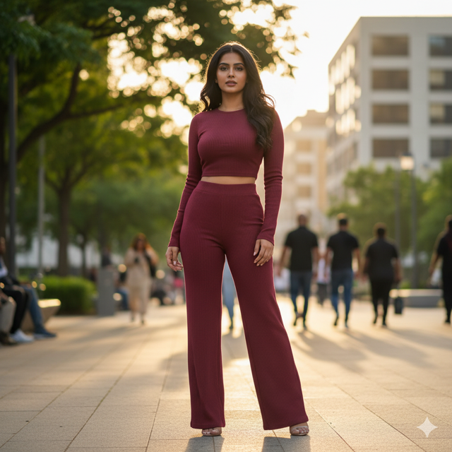 Burgundy Ribbed Co-ord Set