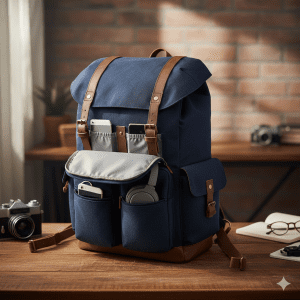 Men's Canvas Backpack with Straps - Navy