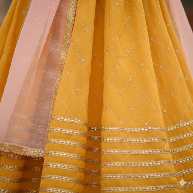 Chanderi Lehenga Choli with Gota - Image 3