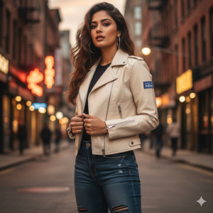 Cream Faux Leather Jacket