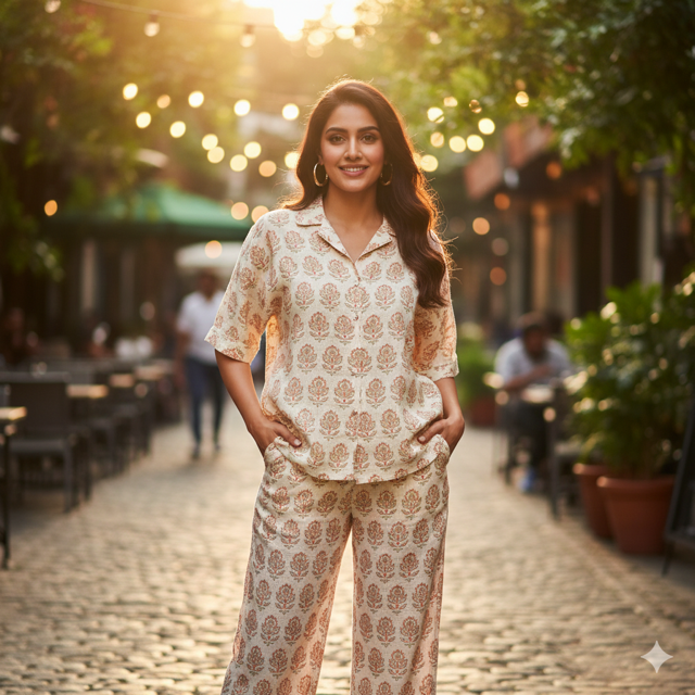 Cream Linen Co-ord Outfit