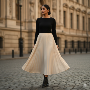 Cream Pleated Skirt