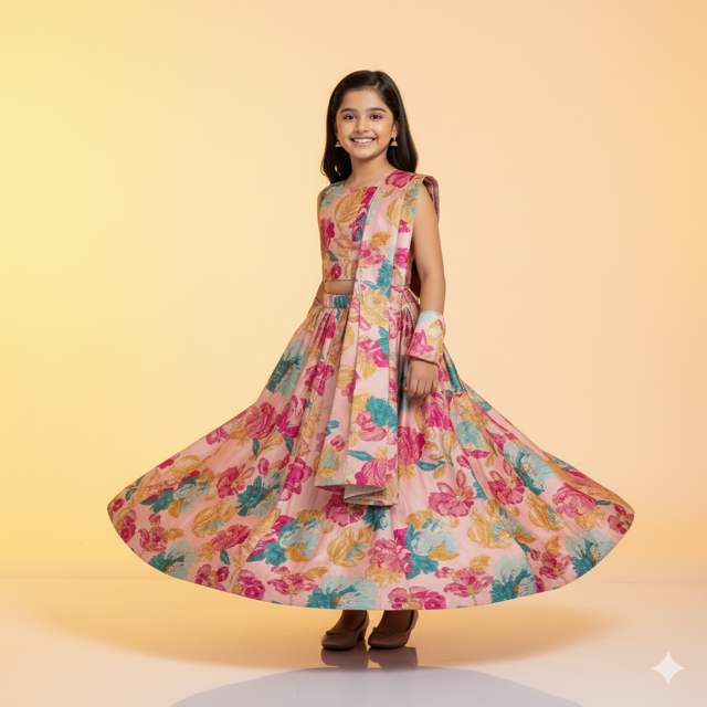 Digital Print Silk Lehenga