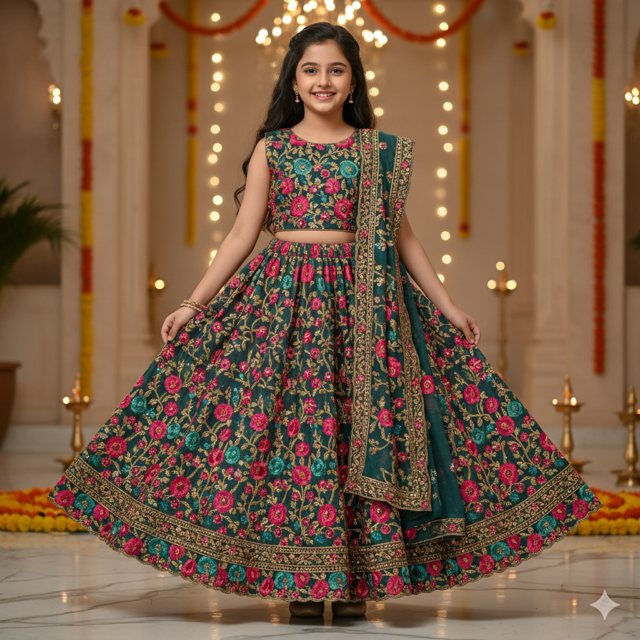 Floral Embroidered Lehenga - Image 2