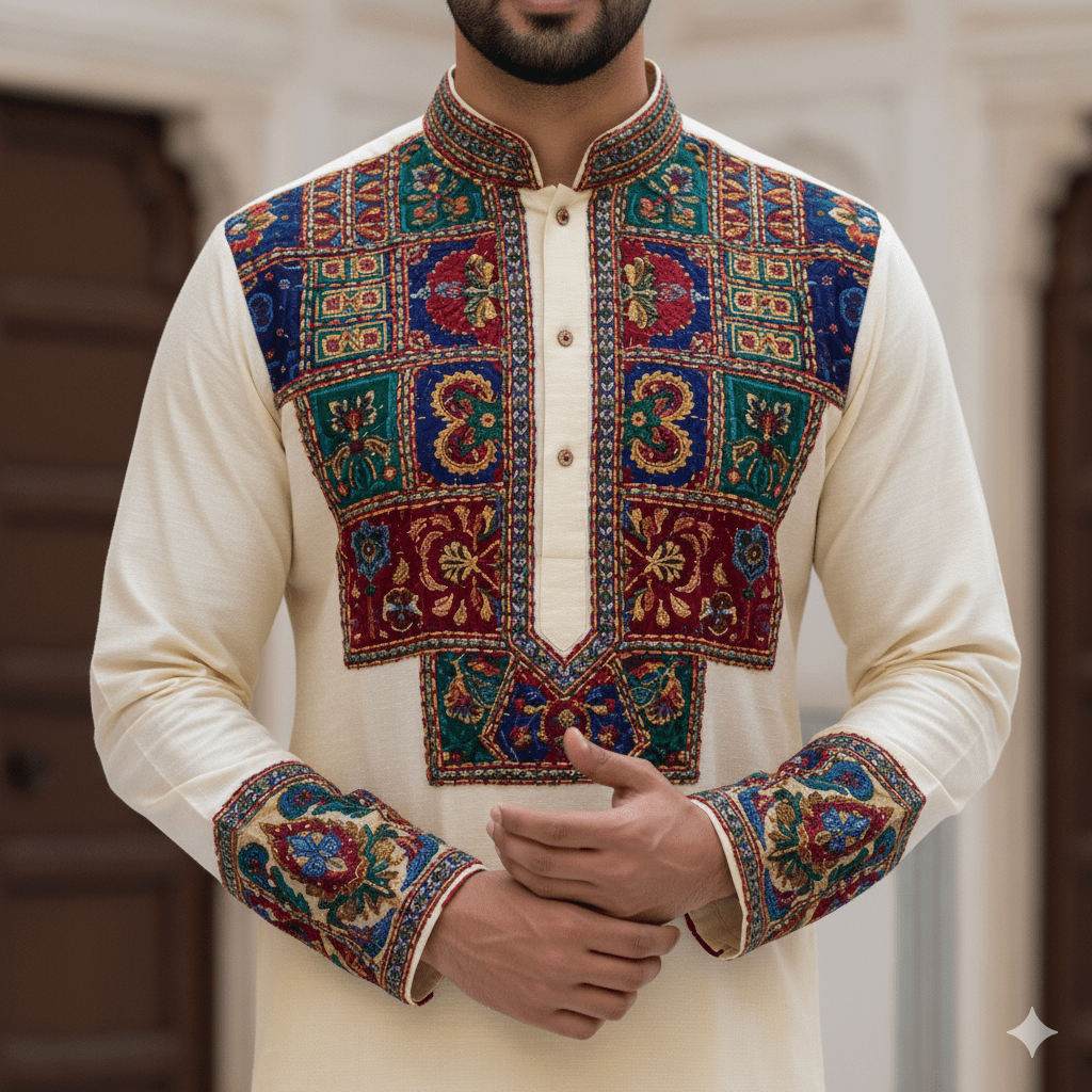 Men's Appliqué Work Kurta - Image 5