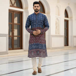 Men's Bandhani-Ajrakh Fusion Kurta