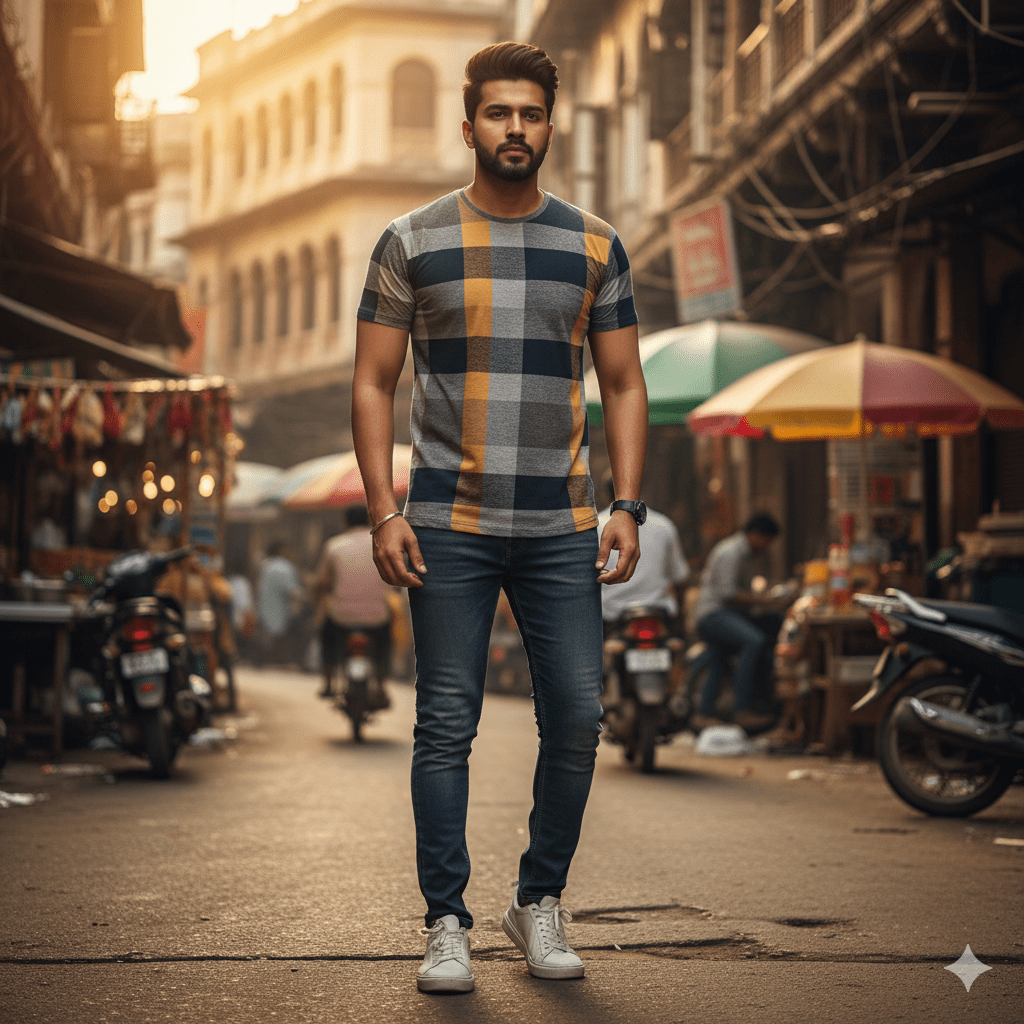 Men's Checked Pattern T-Shirt