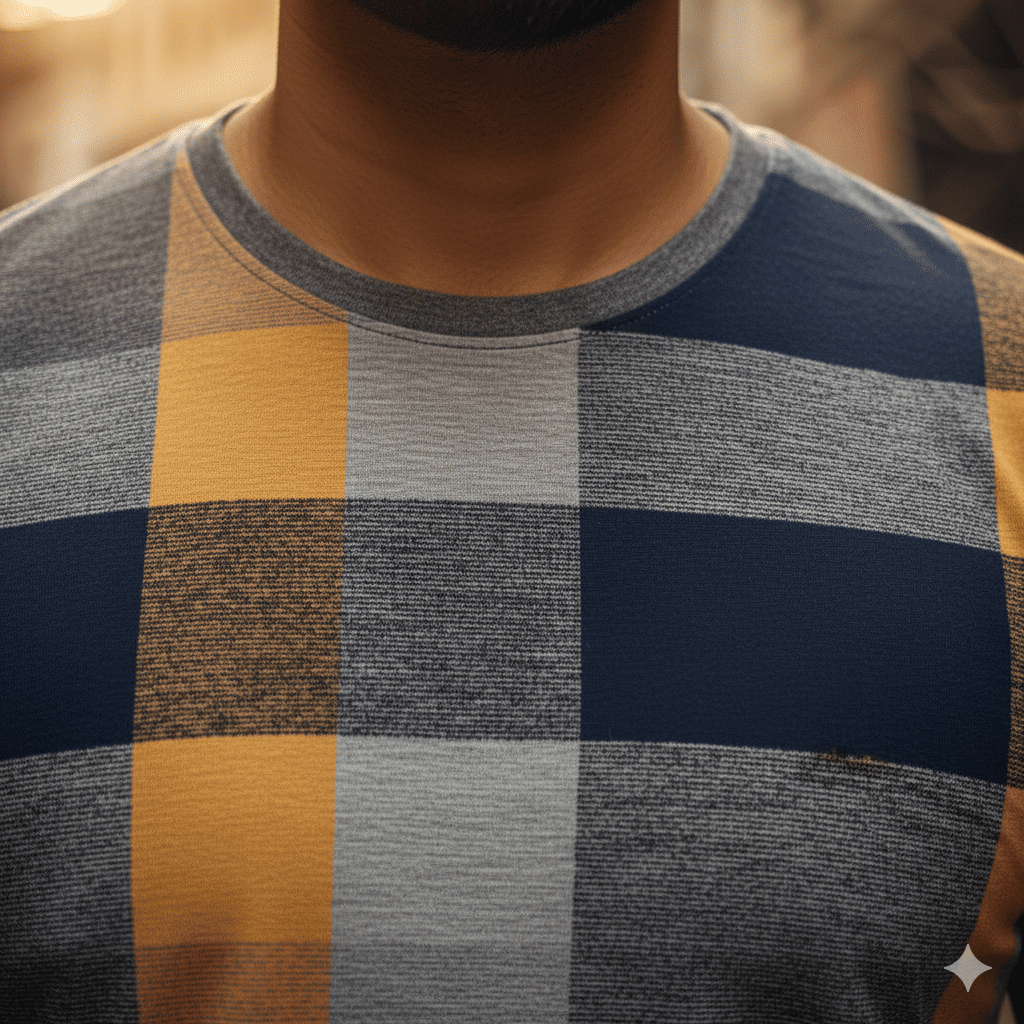 Men's Checked Pattern T-Shirt - Image 4