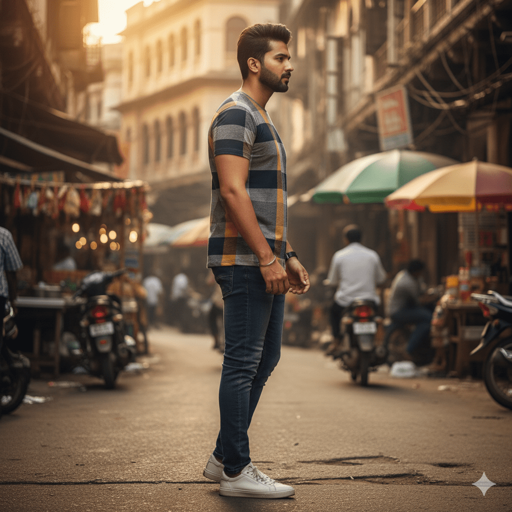 Men's Checked Pattern T-Shirt - Image 3