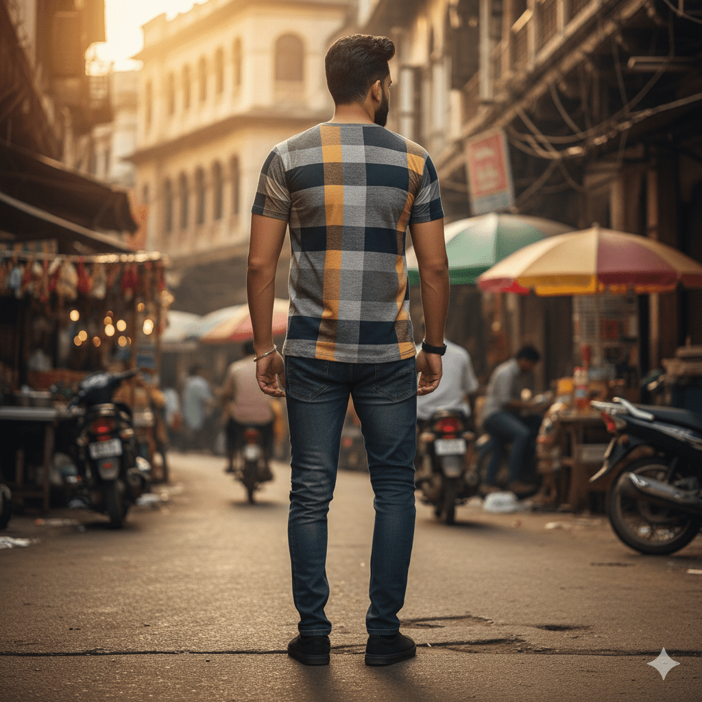 Men's Checked Pattern T-Shirt - Image 2