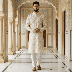 Men's Damask Print Kurta