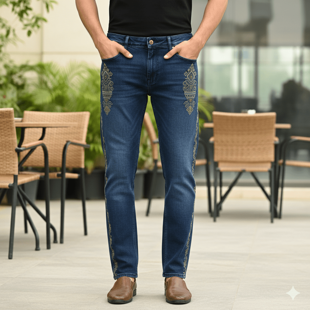 Men's Embroidered Detail Jeans - Image 5