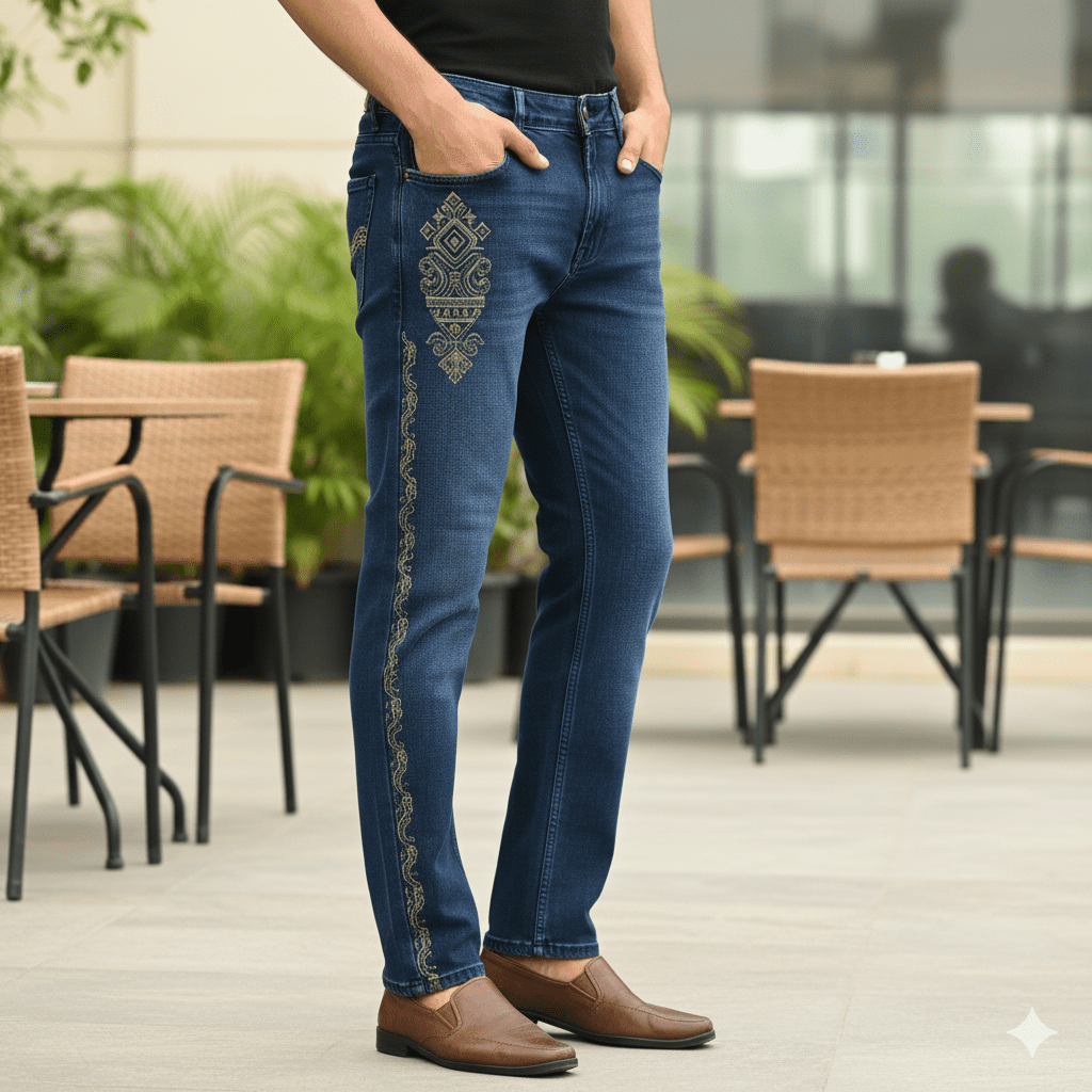 Men's Embroidered Detail Jeans - Image 4