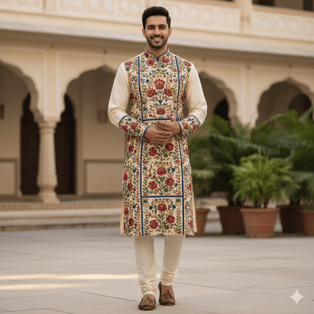 Men's Floral Embroidery Kurta