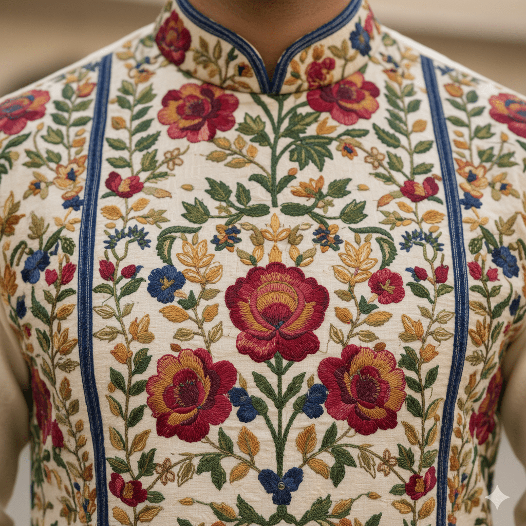 Men's Floral Embroidery Kurta - Image 4
