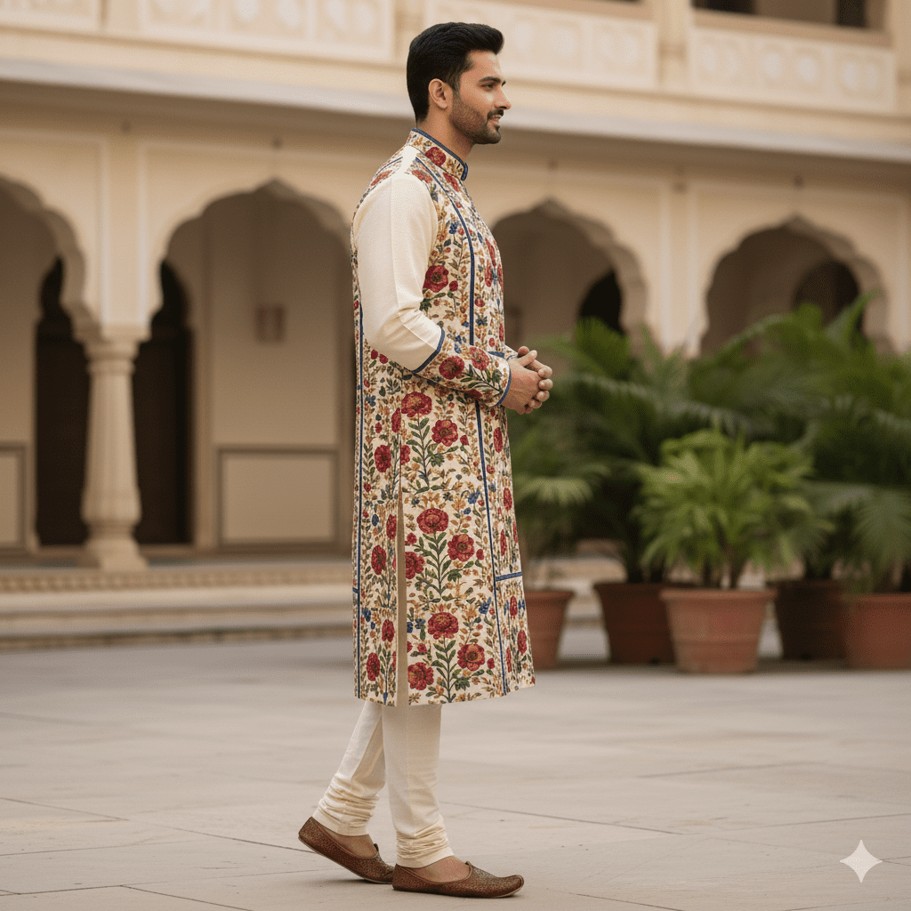 Men's Floral Embroidery Kurta - Image 3