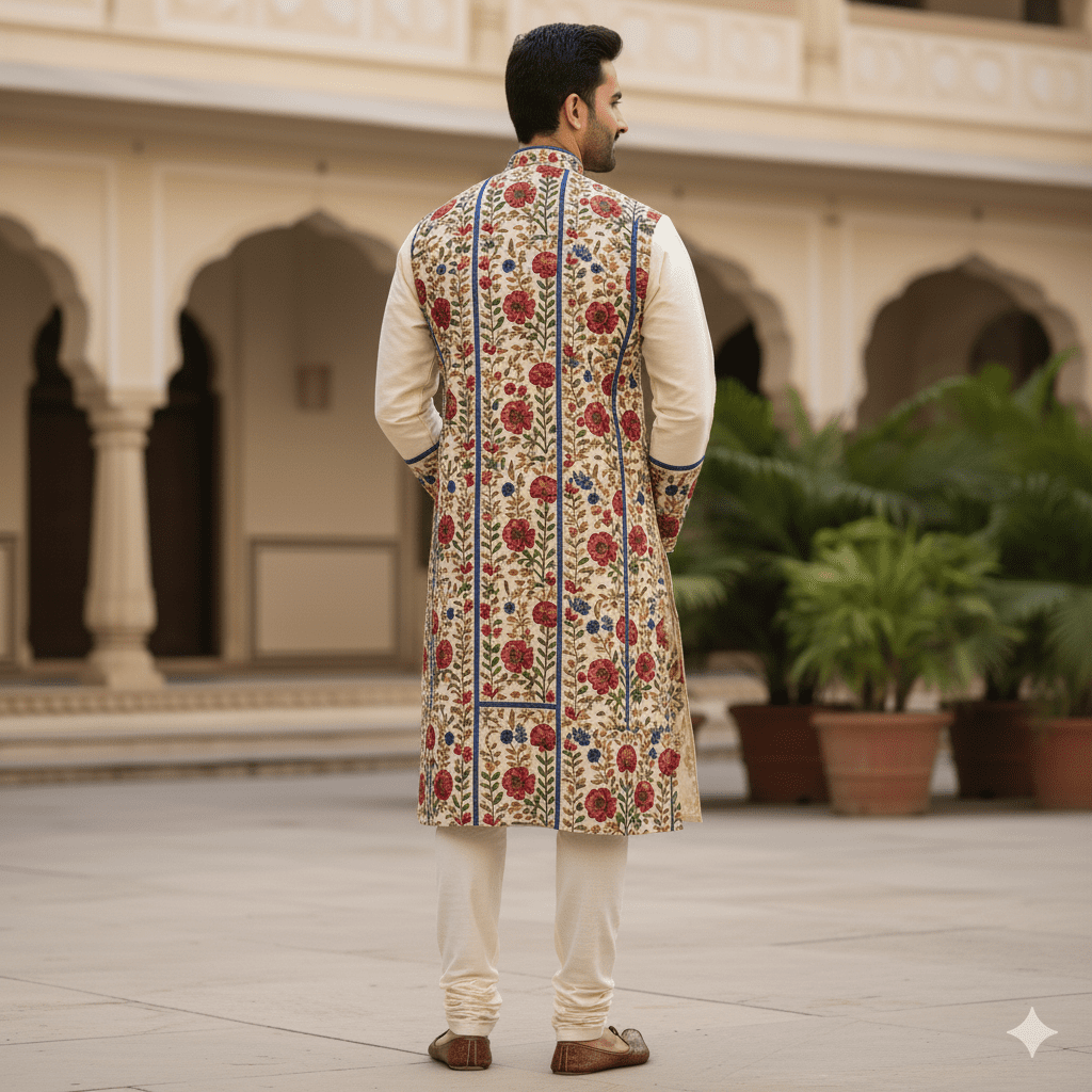 Men's Floral Embroidery Kurta - Image 2
