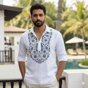 Men's Floral Embroidery Shirt