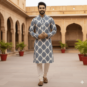 Men's Indigo Block Print Kurta