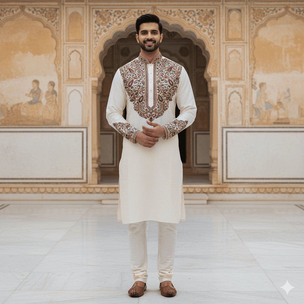 Men's Paisley Embroidered Kurta - Image 4