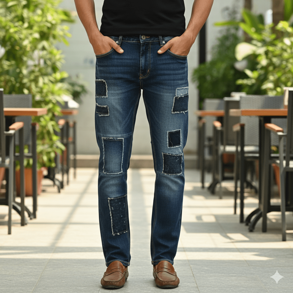 Men's Patched Detail Jeans - Image 4