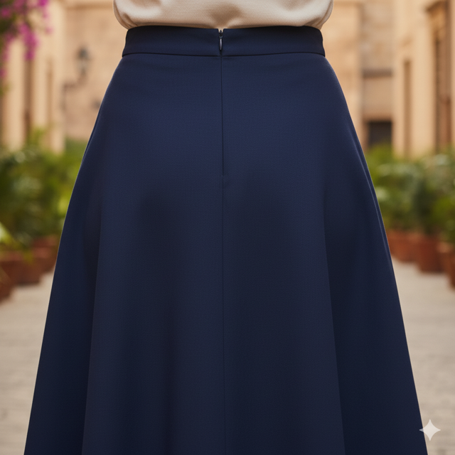 Navy A-Line Cotton Skirt - Image 3