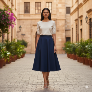Navy A-Line Cotton Skirt