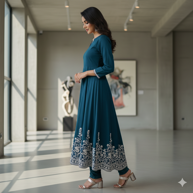 Teal A-Line Kurta Set - Image 2