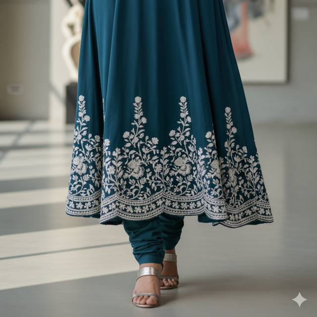 Teal A-Line Kurta Set - Image 3