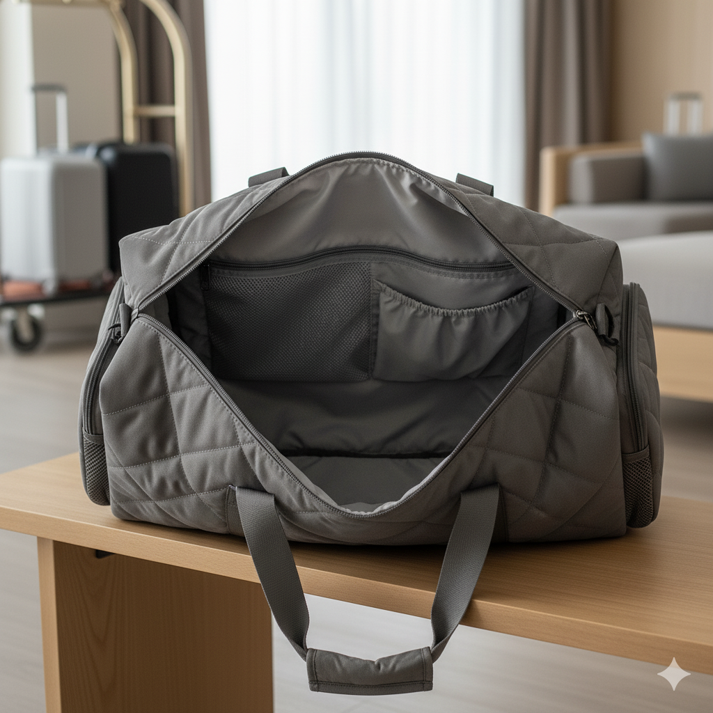 Unisex Quilted Travel Duffle - Grey - Image 3