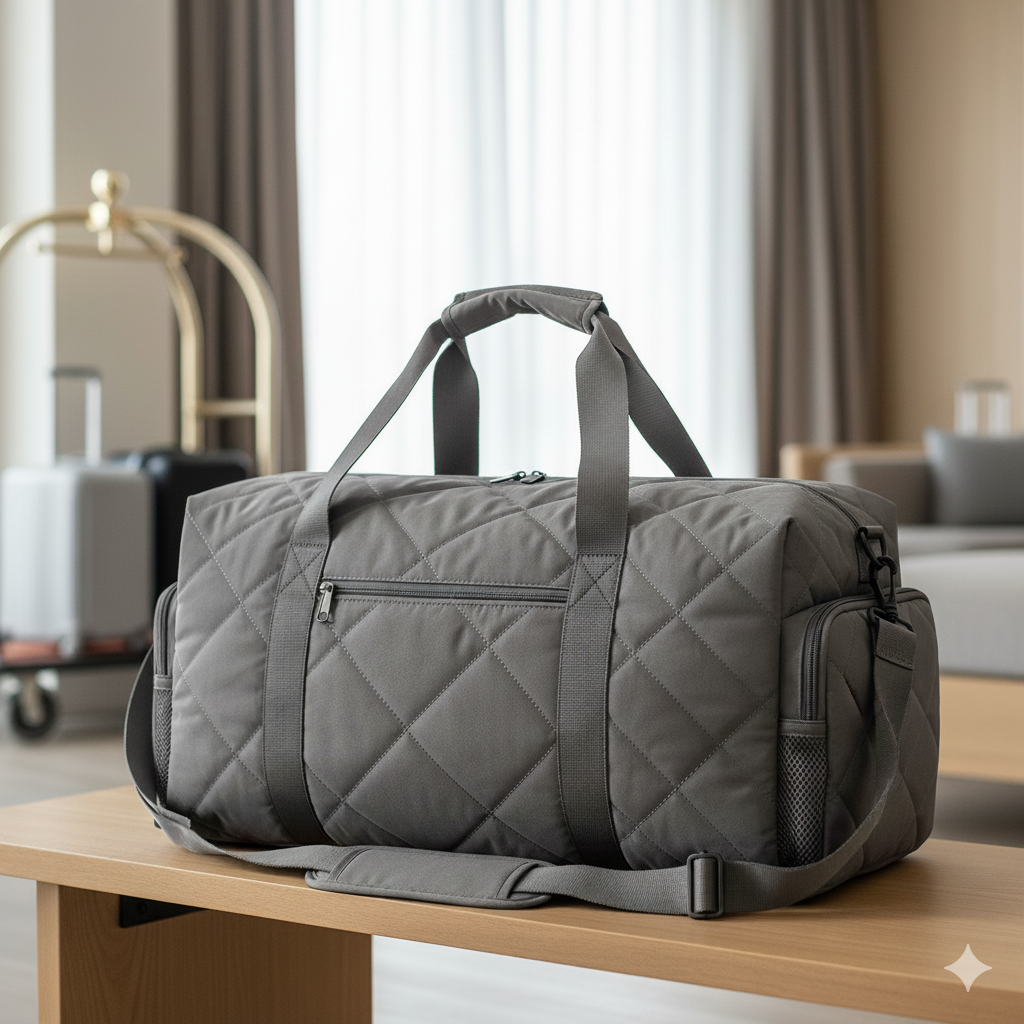 Unisex Quilted Travel Duffle - Grey