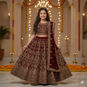 Velvet Lehenga with Embroidery