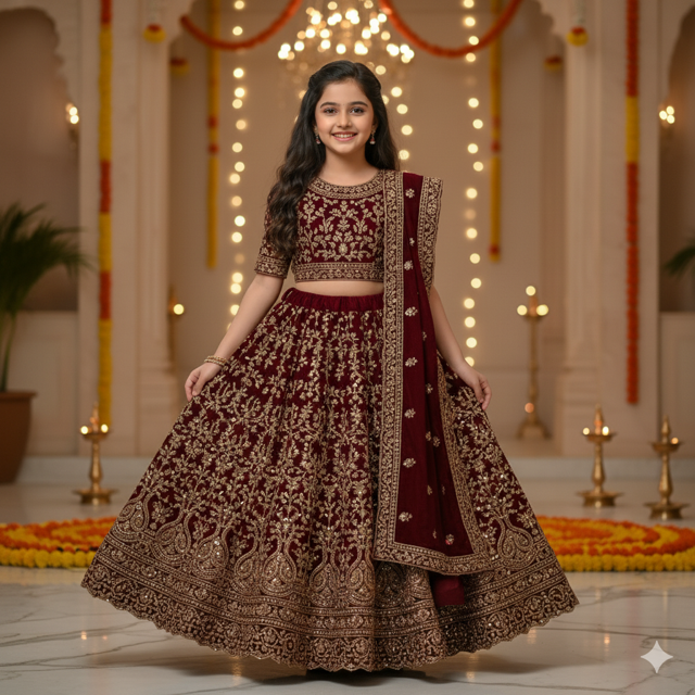 Velvet Lehenga with Embroidery