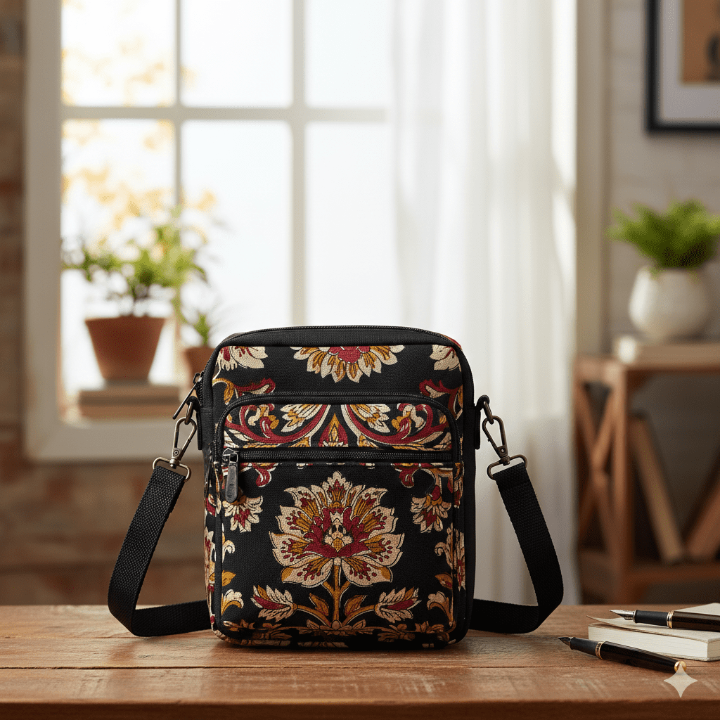 Woman's Block Print Sling Bag - Black