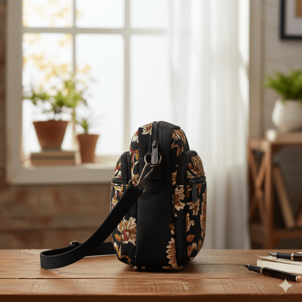 Woman's Block Print Sling Bag - Black - Image 2