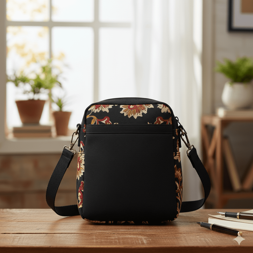 Woman's Block Print Sling Bag - Black - Image 3