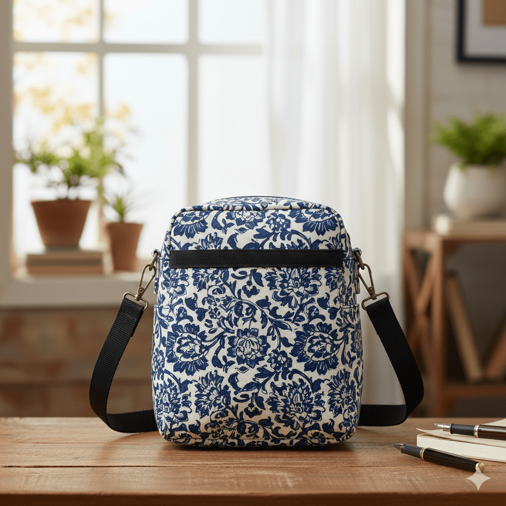 Woman's Block Print Sling Bag - Blue