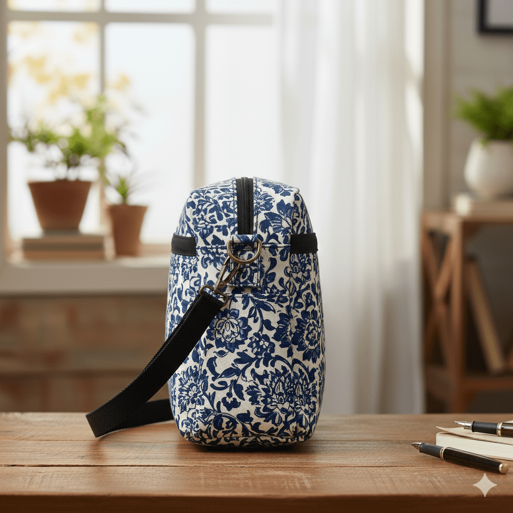 Woman's Block Print Sling Bag - Blue - Image 2