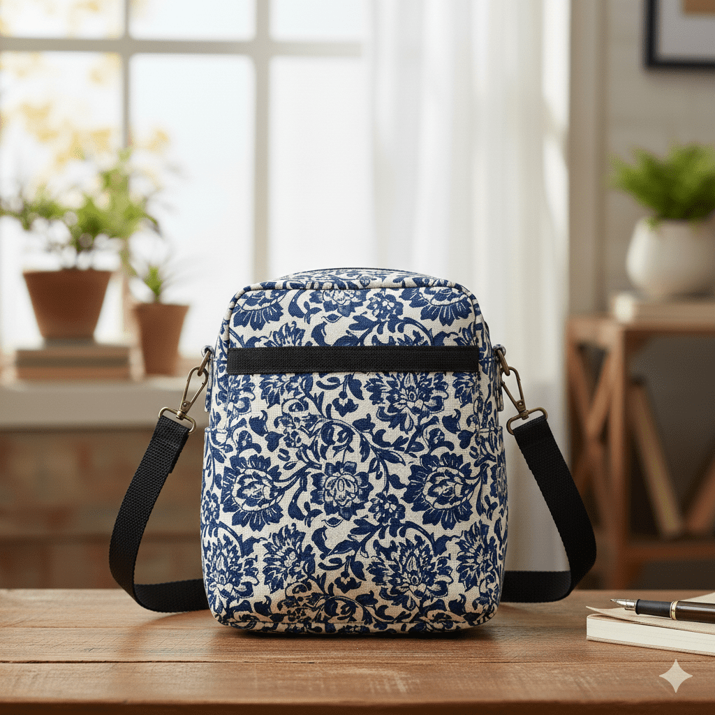 Woman's Block Print Sling Bag - Blue - Image 3