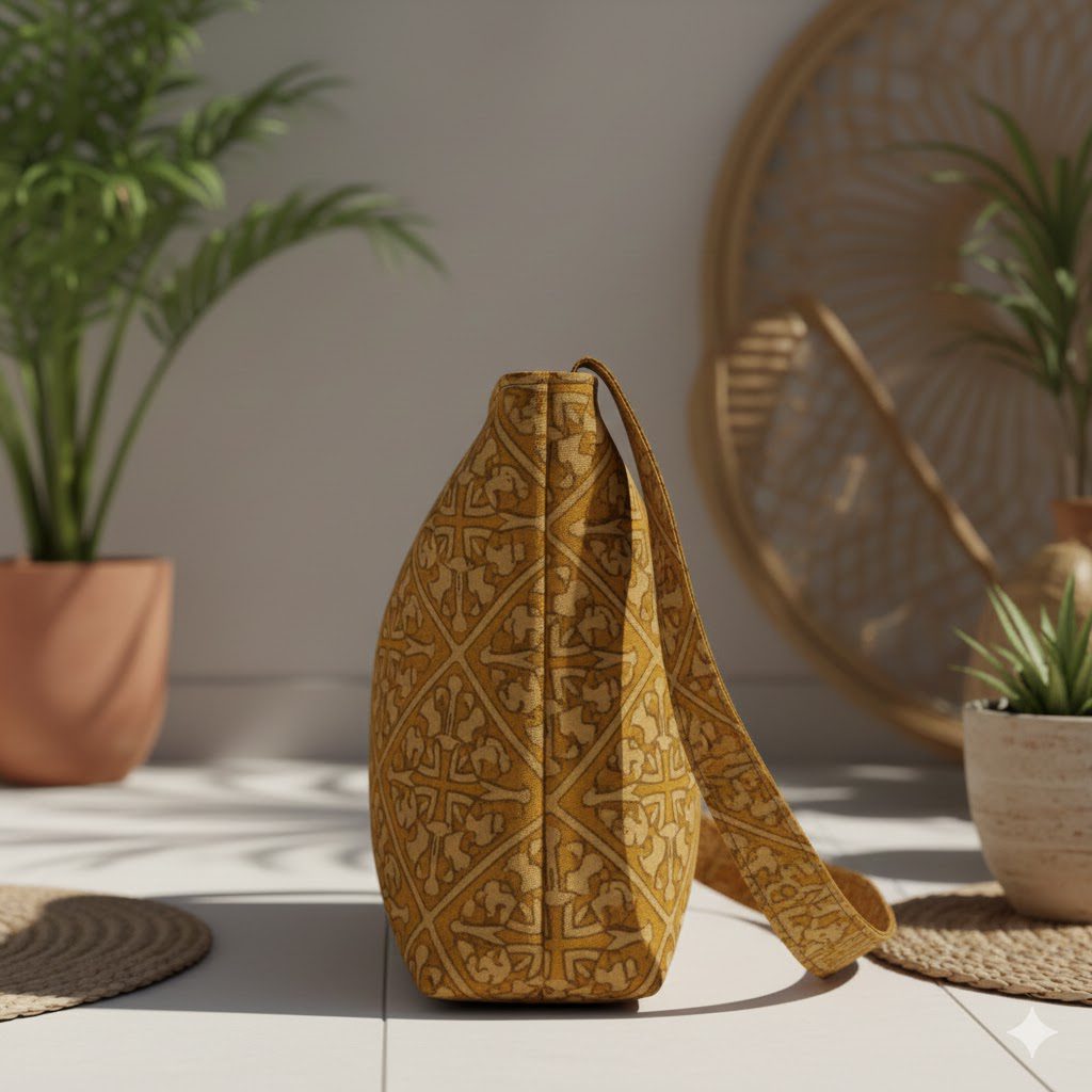 Woman's Block Print Sling Bag - Mustard - Image 2