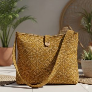 Woman's Block Print Sling Bag - Mustard