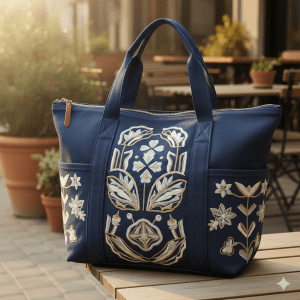 Woman's Canvas Tote with Embroidery - Blue